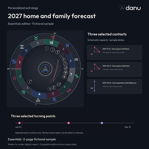 2027 home and family astrology forecast — Essentials fictional sample, chart-led product preview
