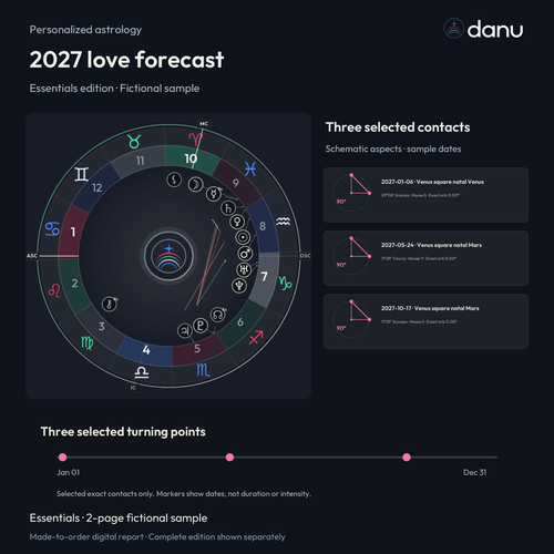 2027 love astrology forecast — Essentials fictional sample, chart-led product preview